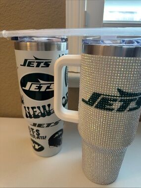 Jets Crystal Travel Tumbler - White with Green Logo